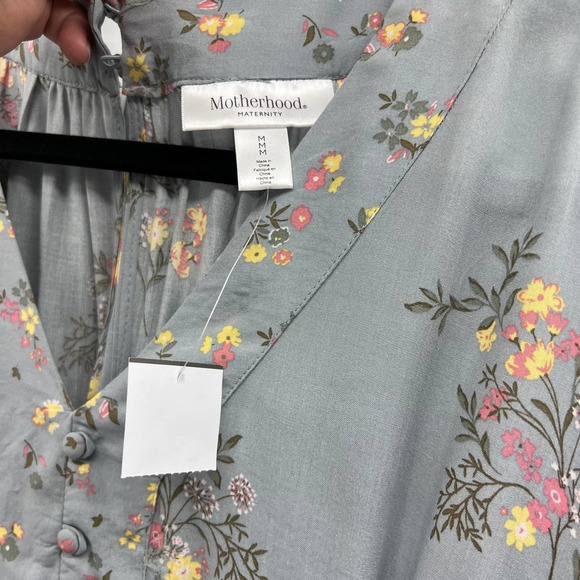 Motherhood Maternity Short Sleeve Romper Floral Fabric Tie Belt Pleated Medium - Picture 9 of 12